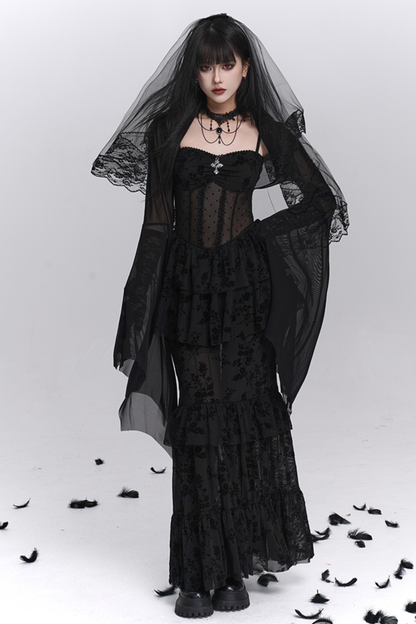 ゴーストガールゴシックマーメイドドレス＋シアーアウター