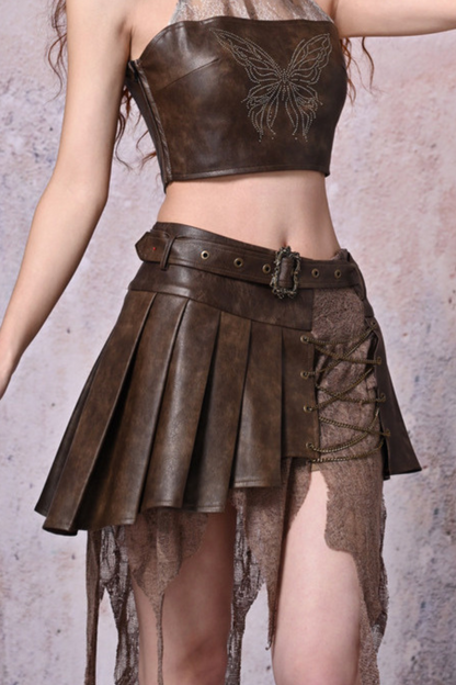 Virtual Leather Pleated Skirt