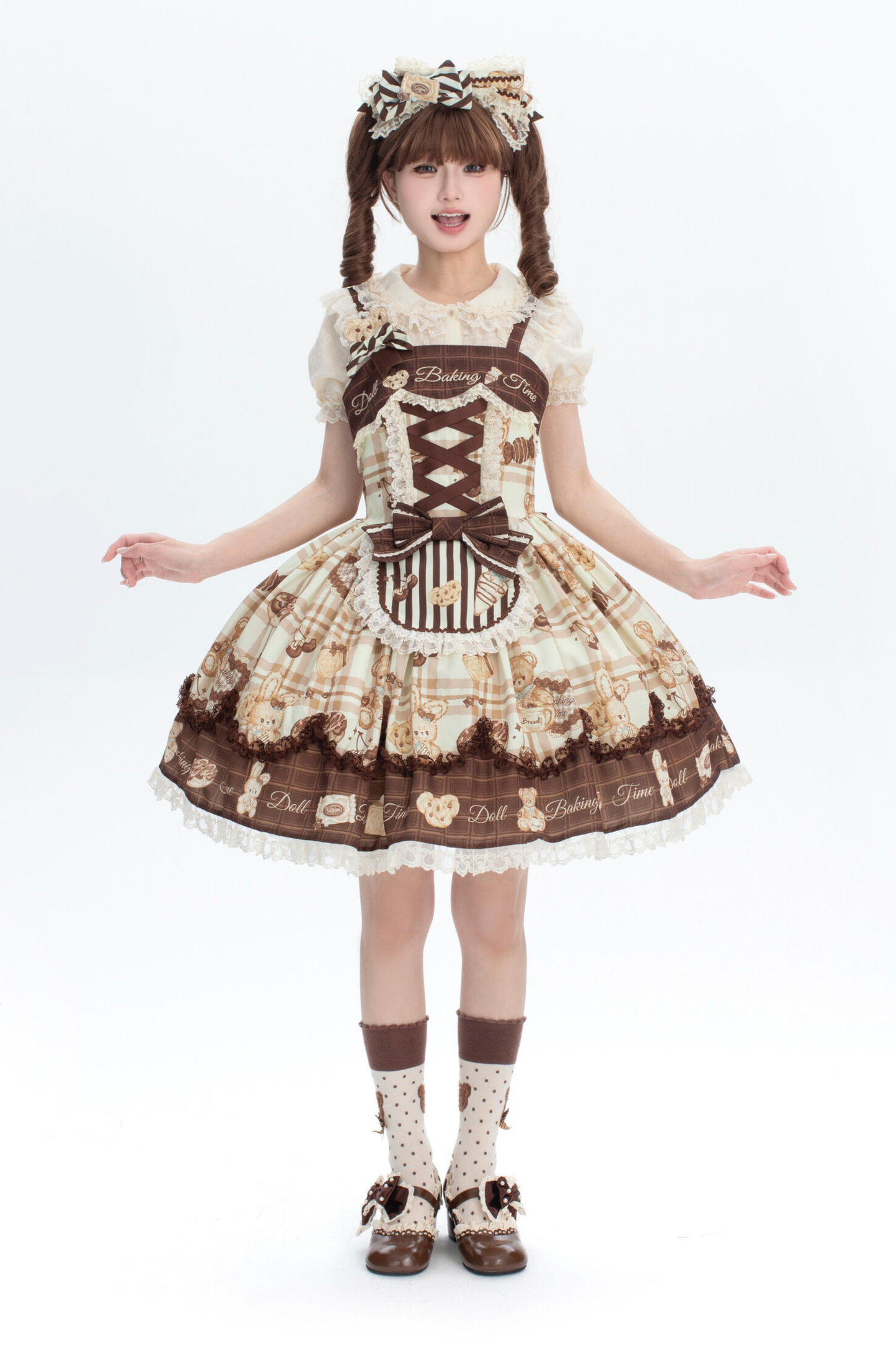 ベアティーパーティーロリータドレス+ジャンパースカート+シャツ+カチューシャ+ブローチ+エプロン