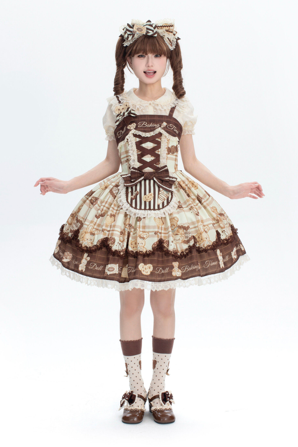 ベアティーパーティーロリータドレス+ジャンパースカート+シャツ+カチューシャ+ブローチ+エプロン
