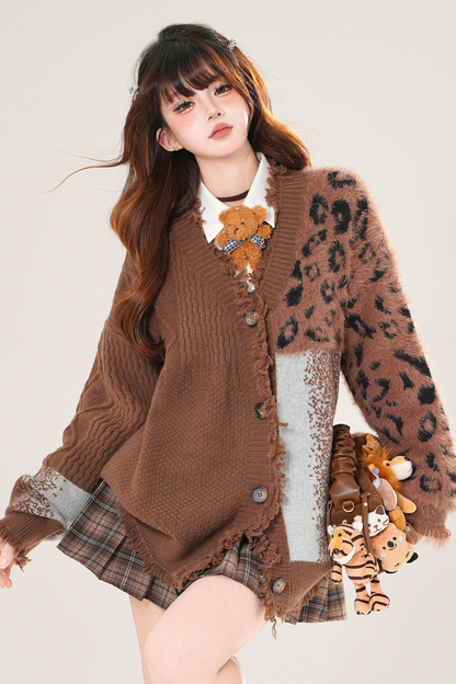 アシメレオパードニットカーディガン