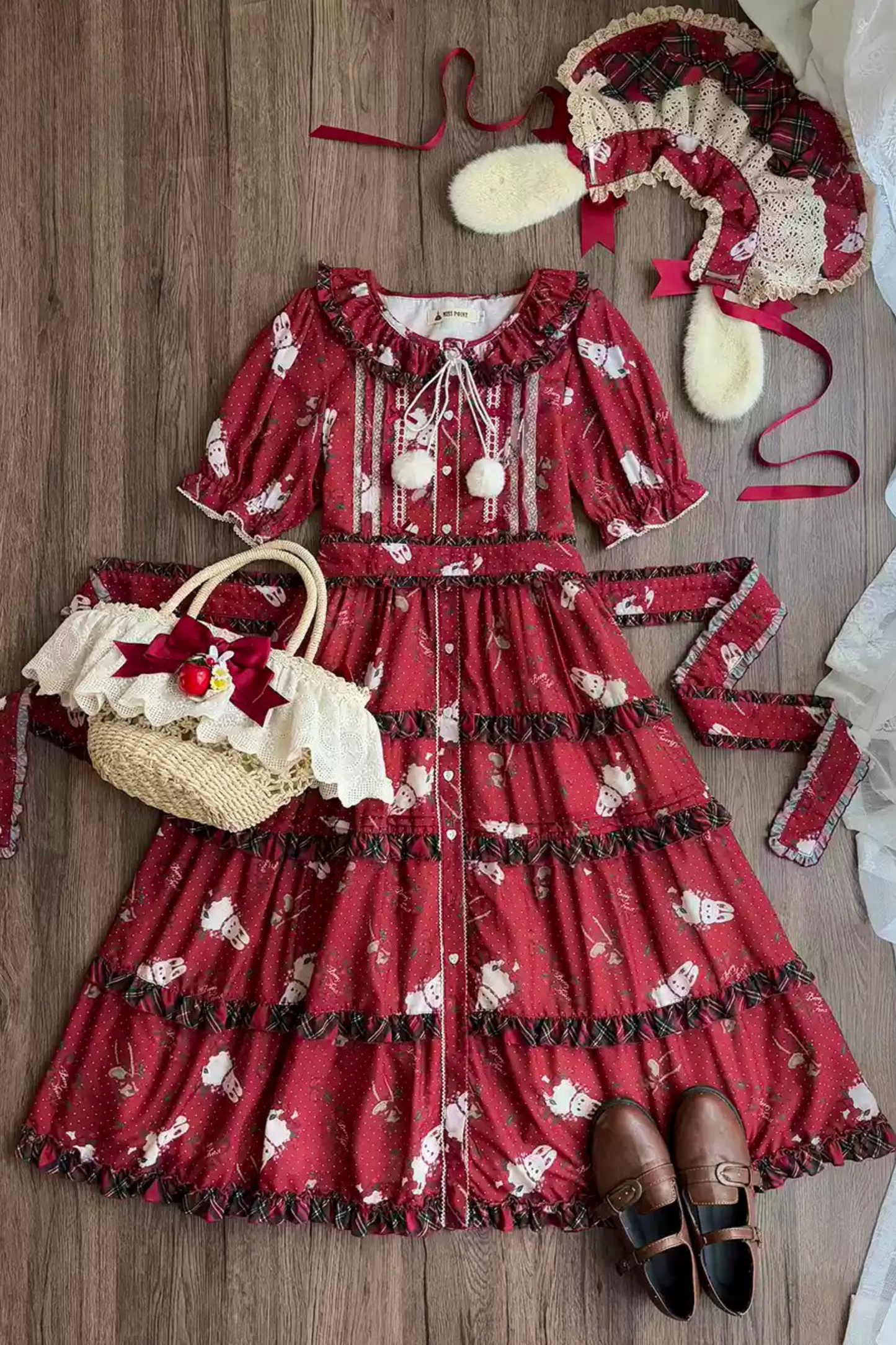 [Pre-order Deadline: January 31] Forest Berry Rabbit Series Daily Puff Sleeve Dress