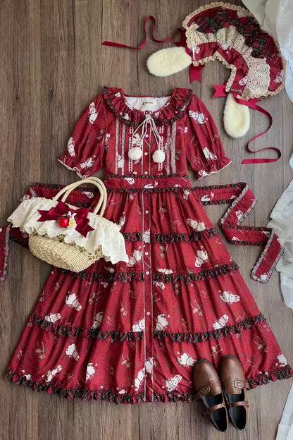 [Pre-order Deadline: January 31] Forest Berry Rabbit Series Daily Puff Sleeve Dress