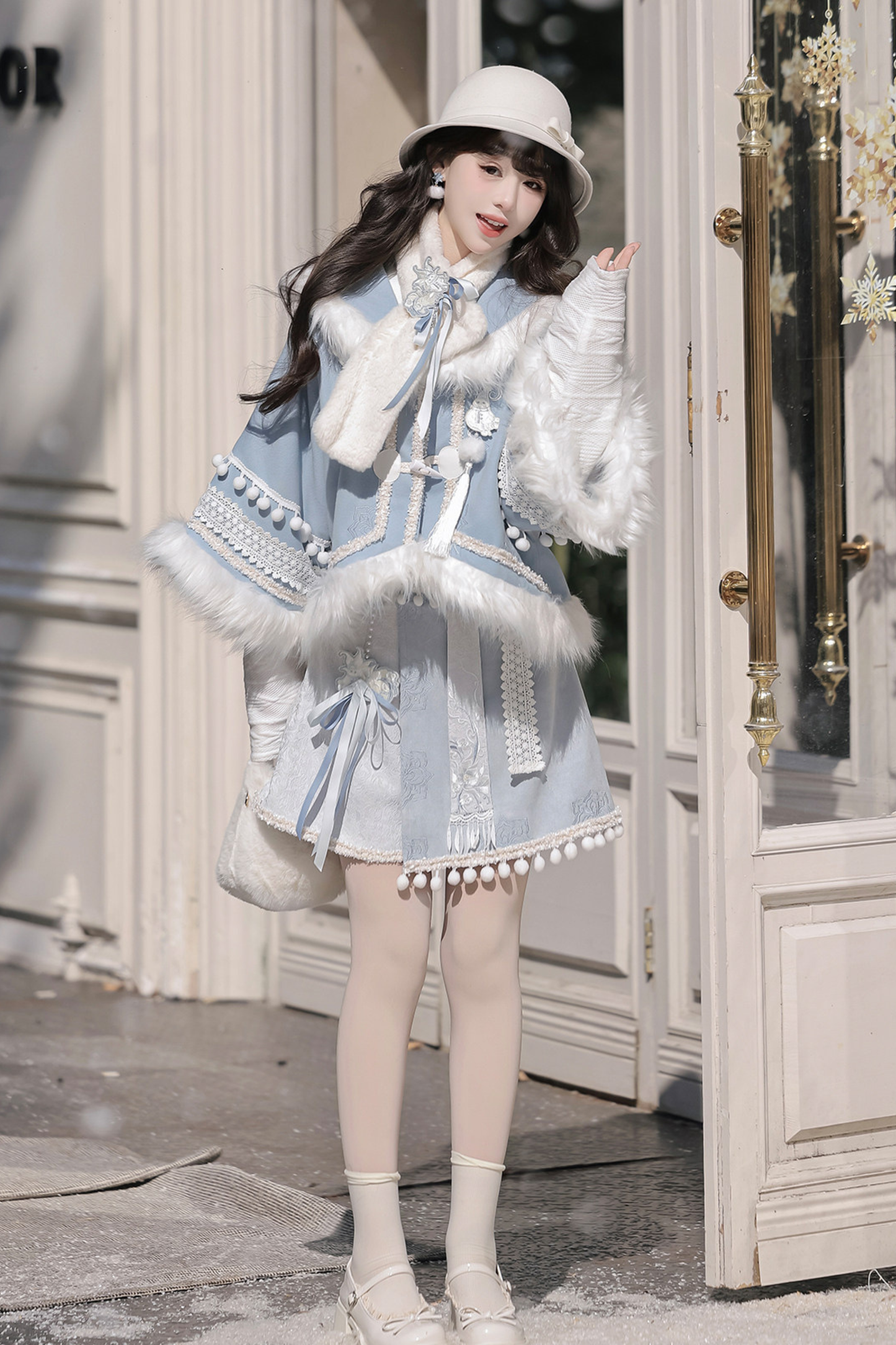 チャイナスノーロリータジャケット+トップス+スカート+スカーフ