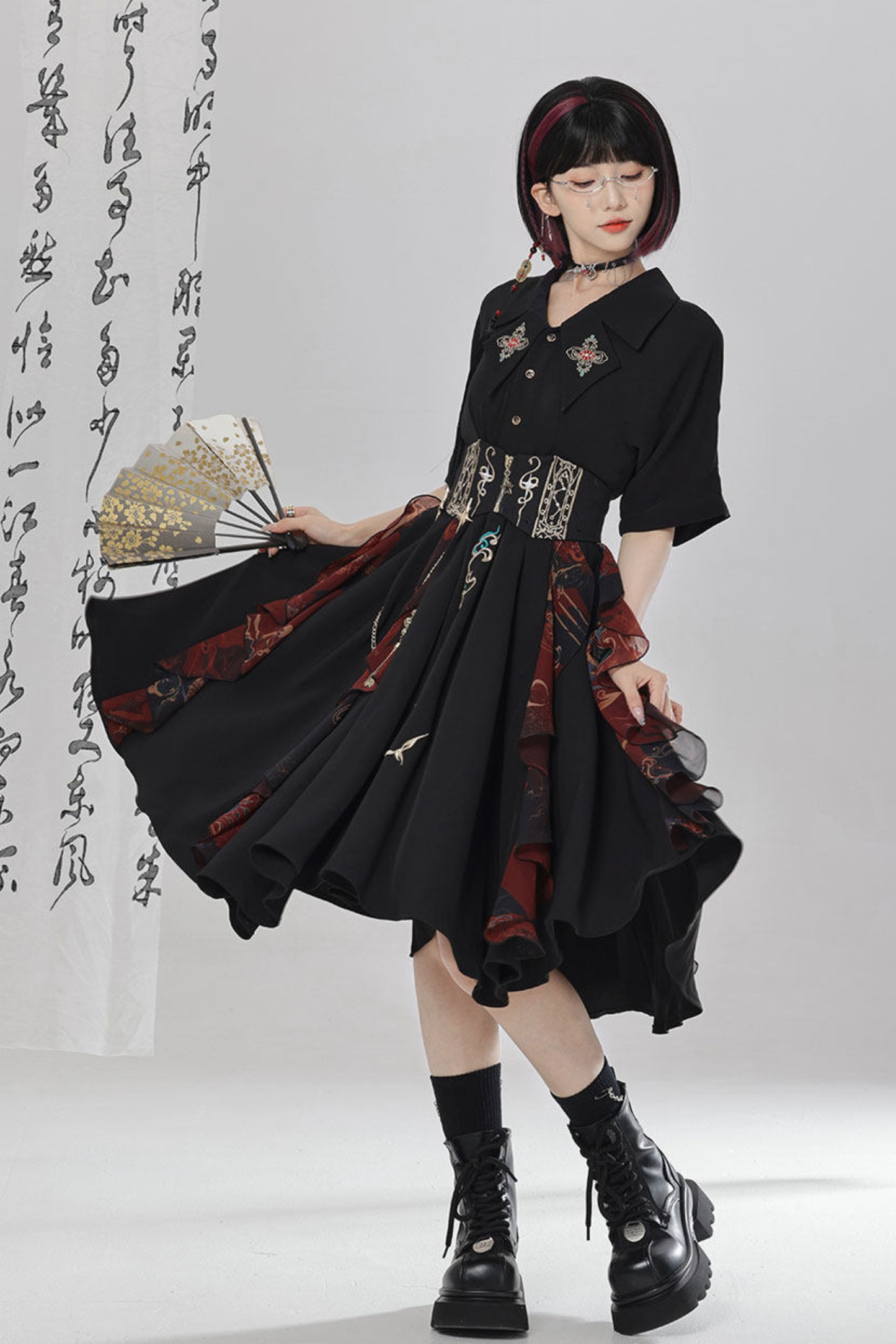 チャイナエンブロイダリードレス+ベルト+ガードル