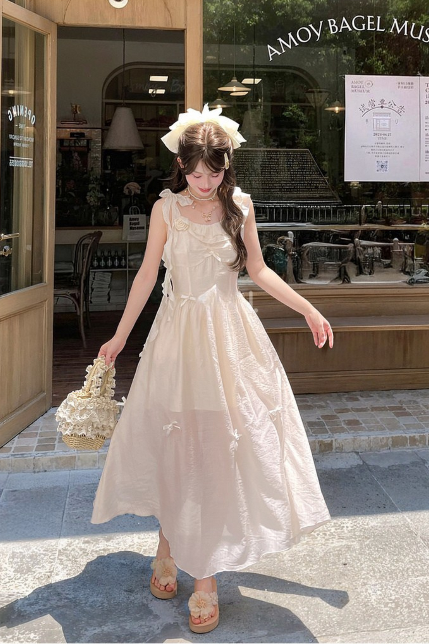 Sweet Sheer Design Ribbon Two Wear Dress