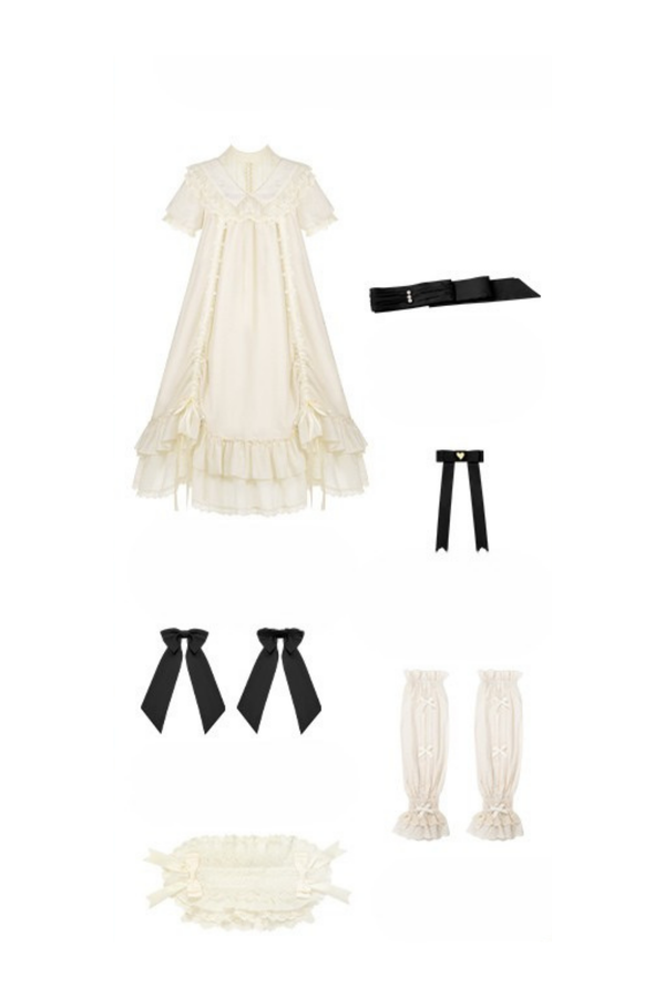 【予約商品】ローズフリルロリータドレス+ドレス＋ベルト＋ブローチ＋リボン＋ヘッドバンド＋スリーブ