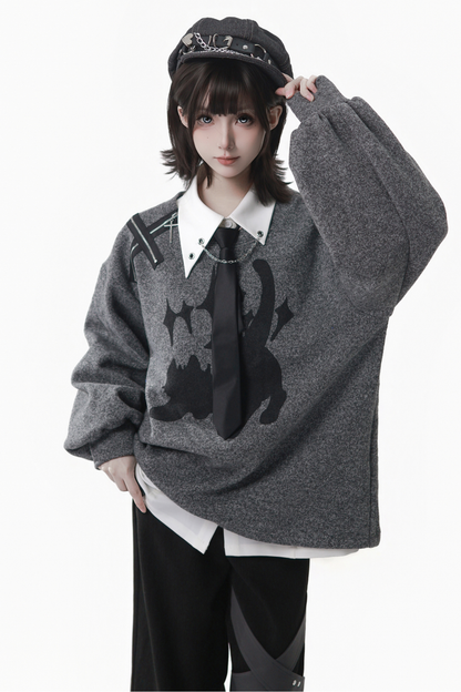 グレーウィンタープレッピーカレッジロングトップス+ショートトップス+スカート+パンツ+シャツ