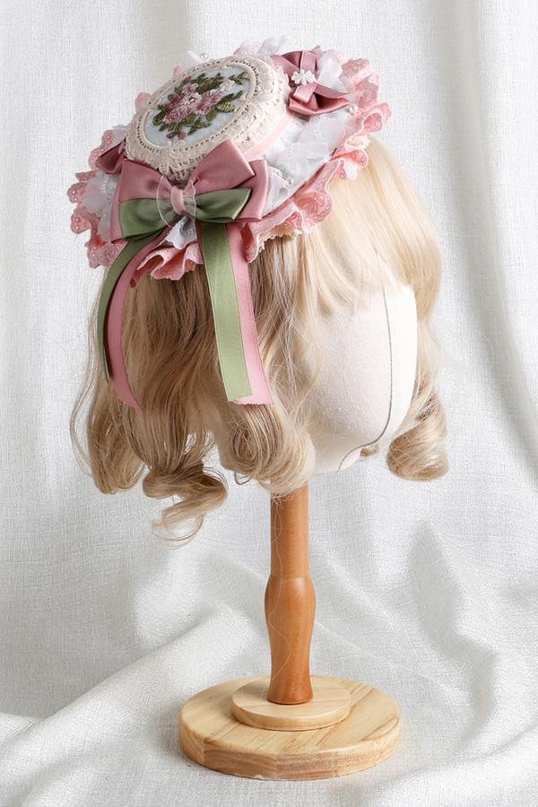 カントリーブーケロリータボンネット+フラットハット+クリップハット+ヘアバンド