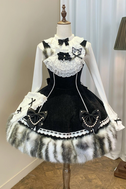 Cat Fleece Lolita Cape + Snow Lolita Dress + Flared Sleeve Top