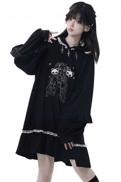 ビッグスイングシャツデザイントップス+フードワンピース+ロングキュロット