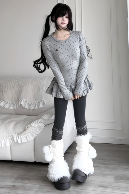 Gepunktetes Slim Rüschen-Top