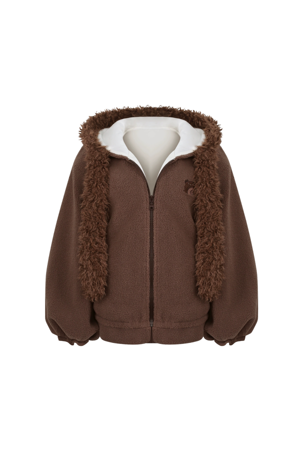 ベアジャケット+ムースニットサスペンダートップス+ショートパンツ