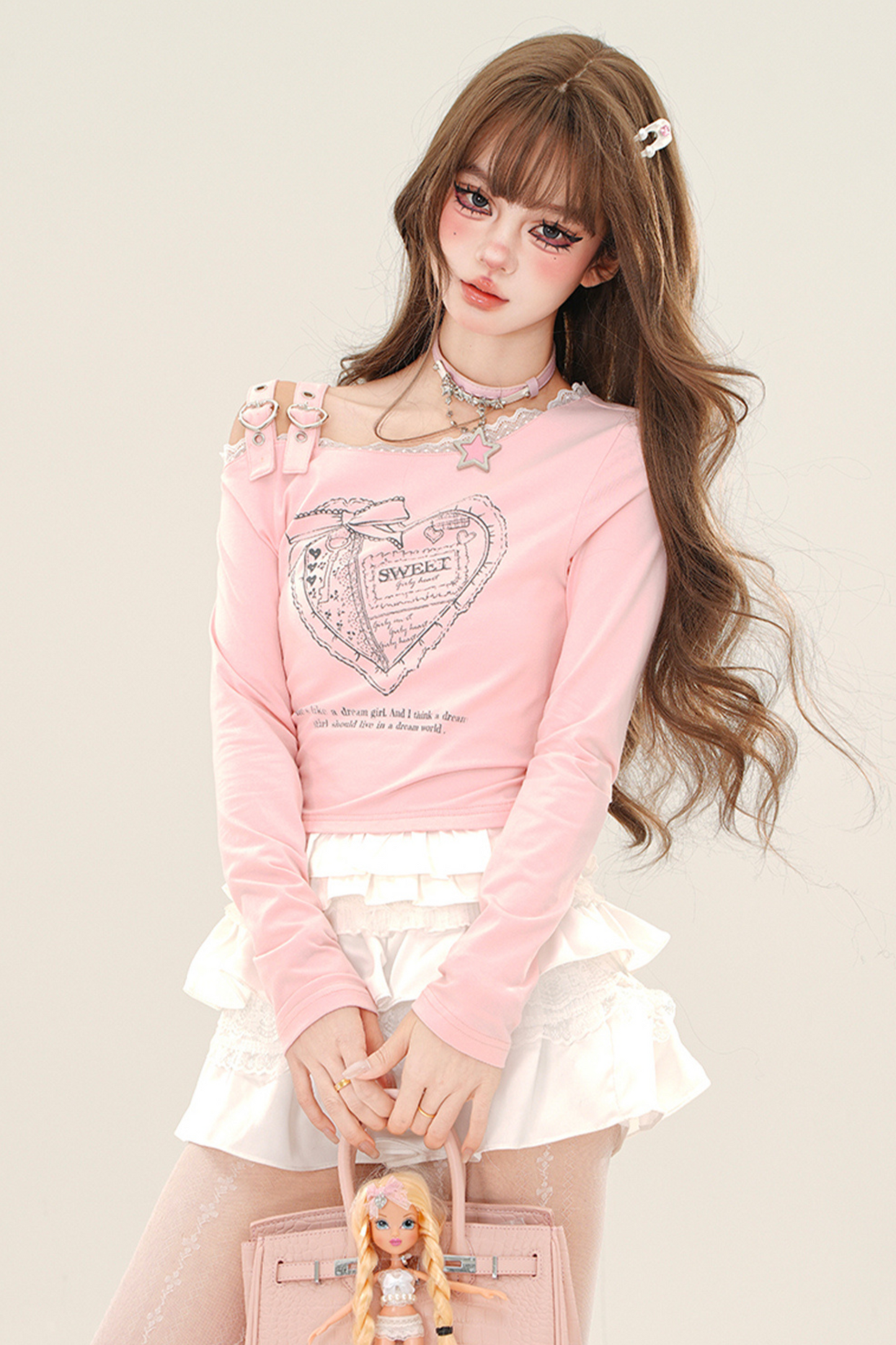 Milk Candy Ribbon Shoulder Tight Top