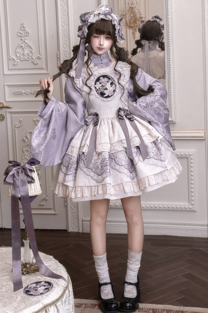 チャイナスタンドカラージャケット+サスペンダードレス+ヘアバンド