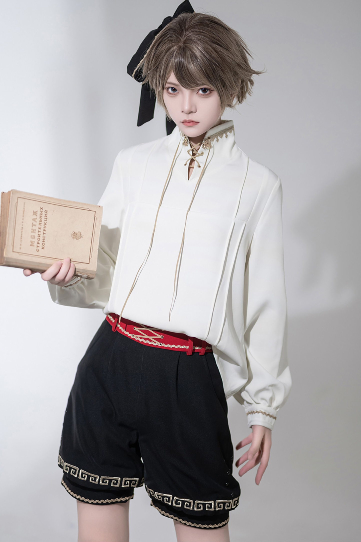 レトロスタンドカラーシャツ+ハーフパンツ+ジャケット