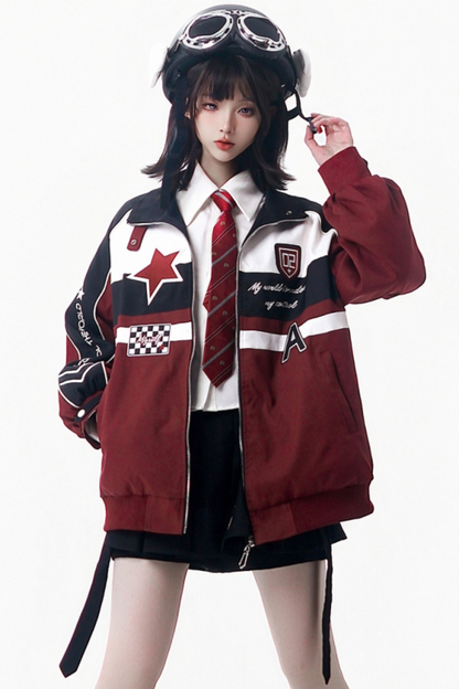 カラーブロックバイカージャケット