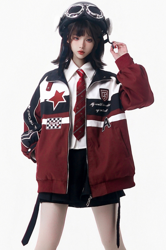 カラーブロックバイカージャケット