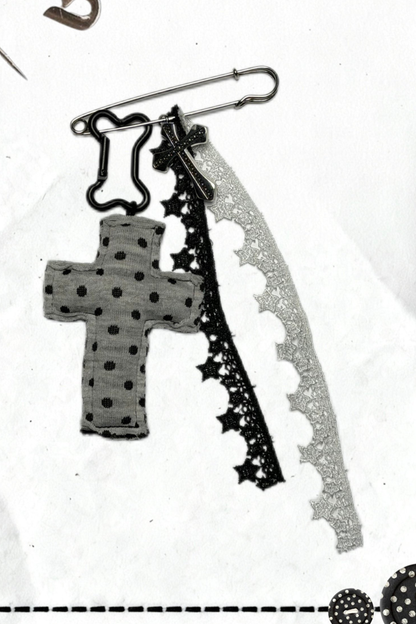 クロスドットタートルネックトップス+スカート+ペンダント