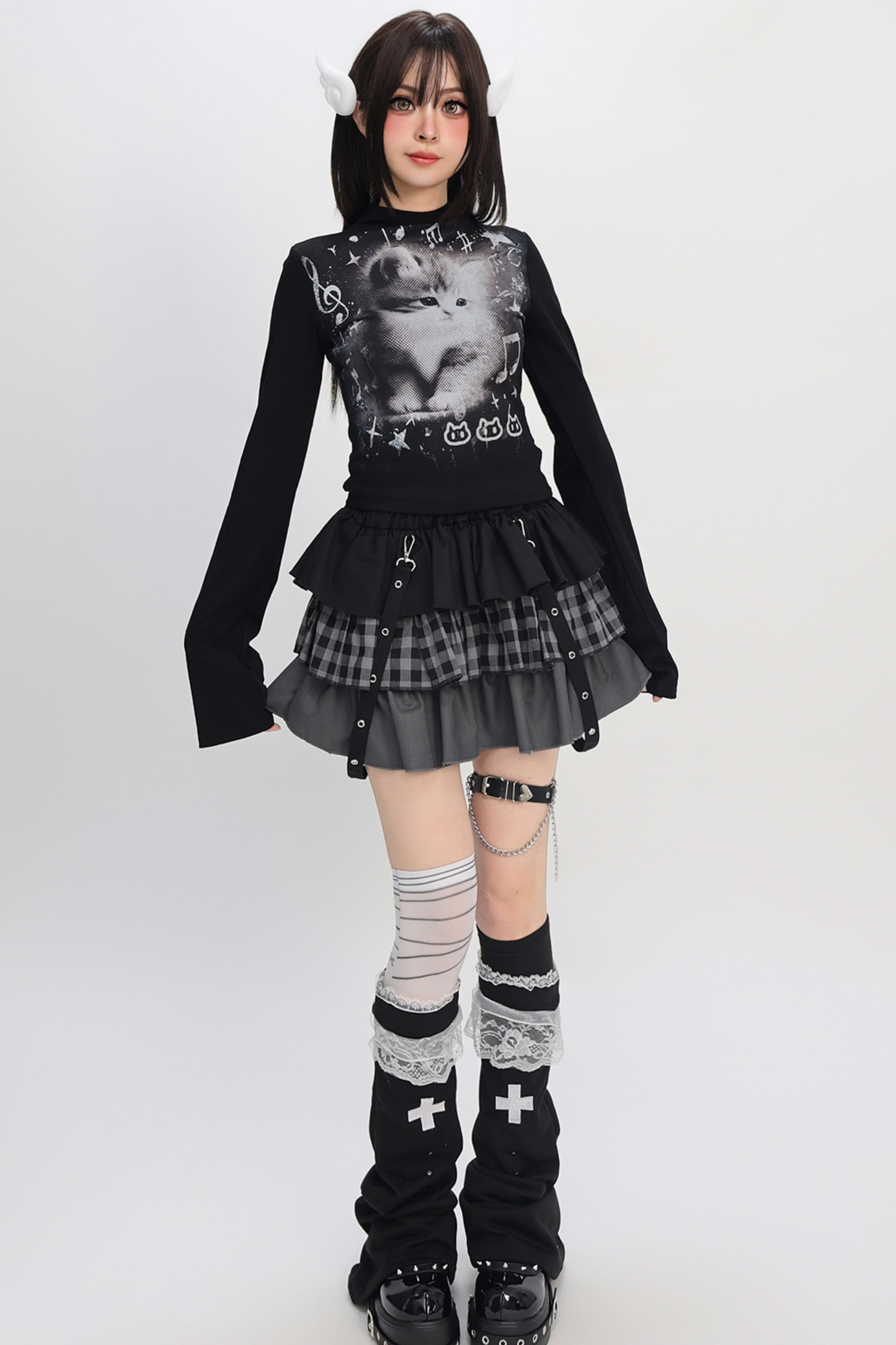 Y2Kタートルネックキャットトップス