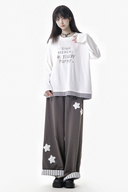 バイカラーパッチワークトップス