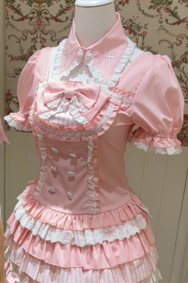 ピンキープリンセスケーキトップス+スカート+スリーブ+ヘアバンド