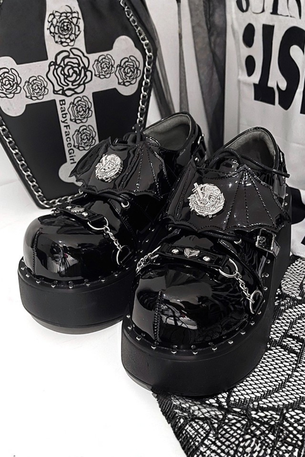 パンクプラットフォームダークシューズ