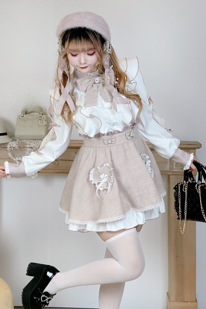 레이스 어깨 리본 블라우스 + 스커트