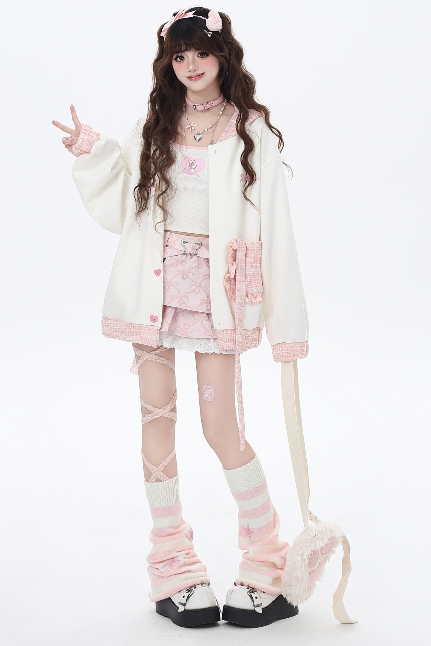 Sweet Milky Bunny Ear Hooded Jacket