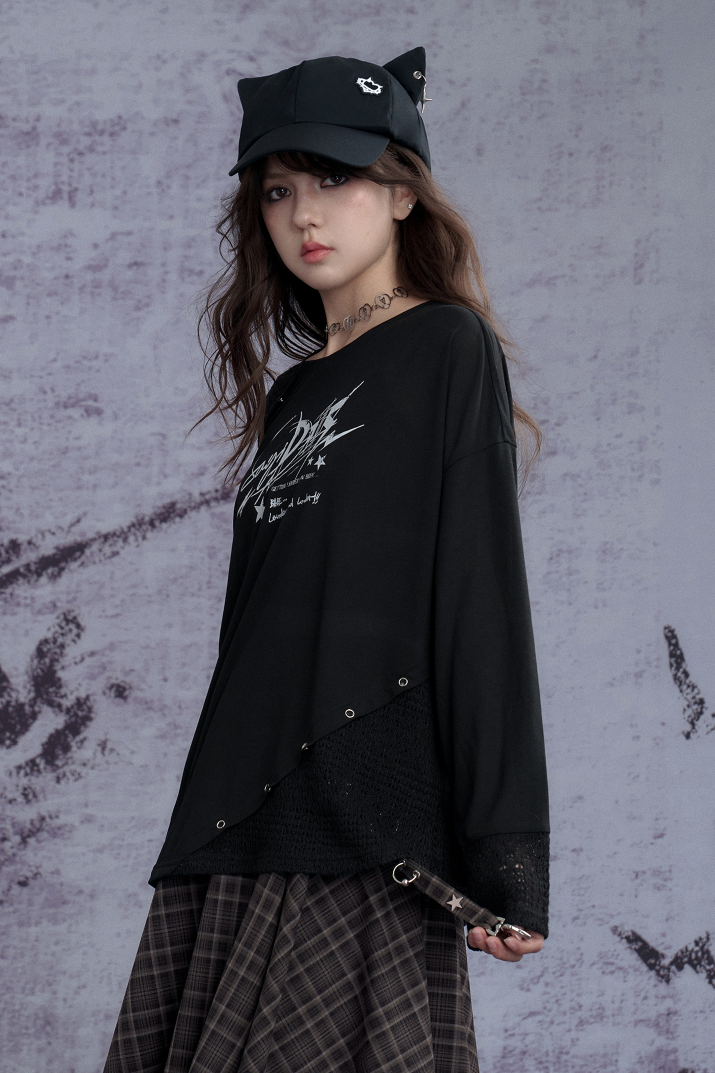 ダークパッチワークストリートスタイルトップス