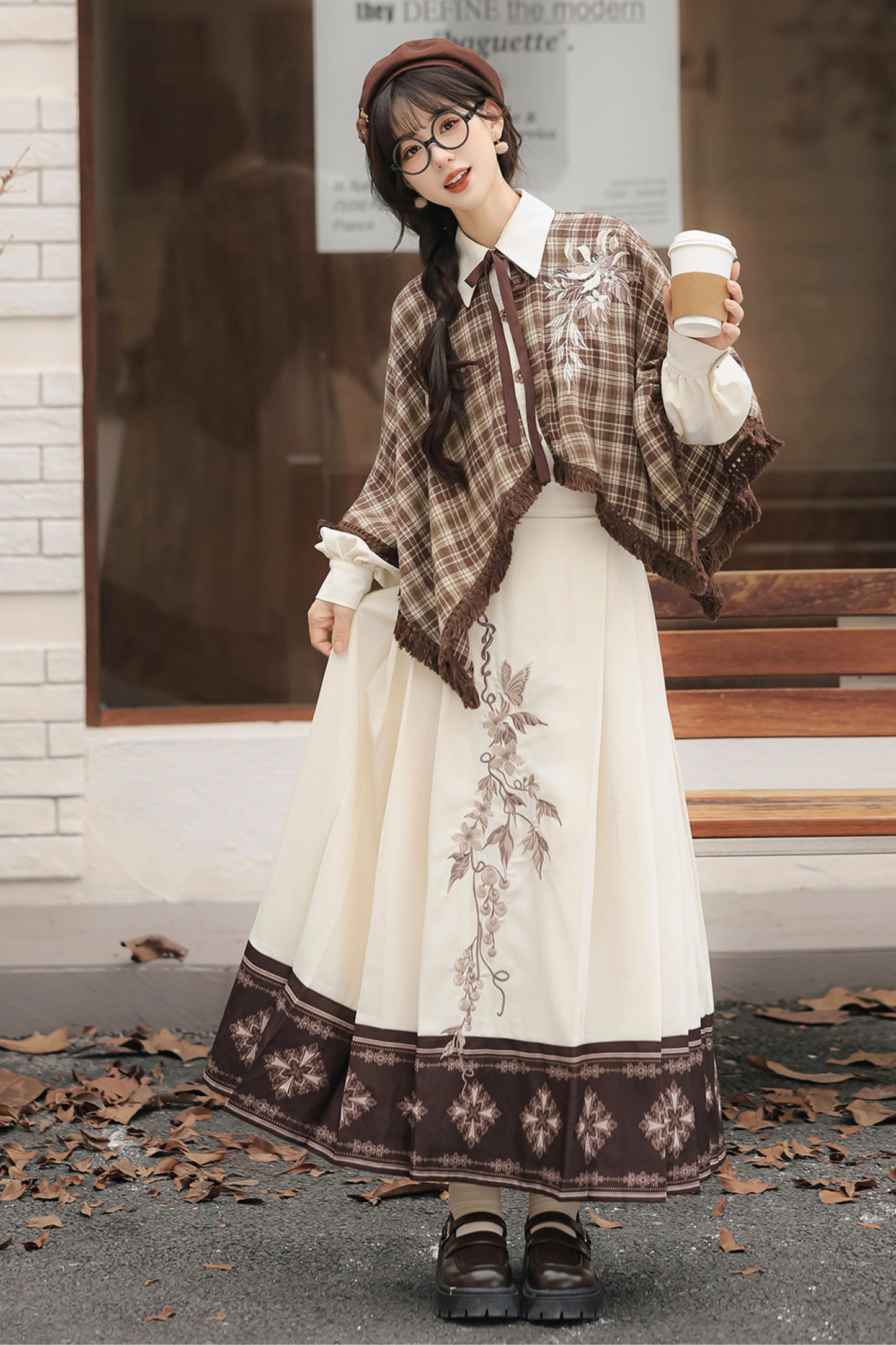 レトロチェックトップス＋スカート