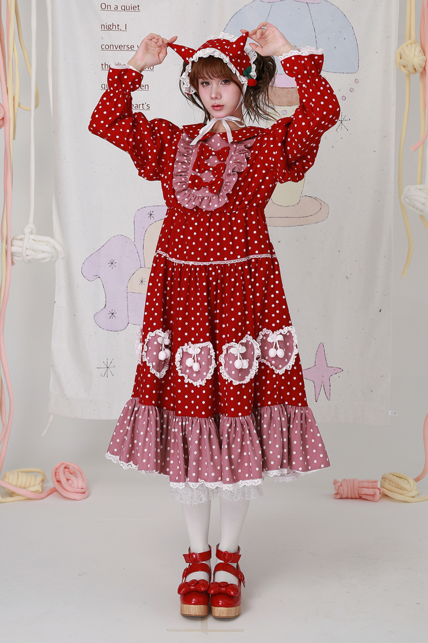 レトロガーリードットリボンドレス