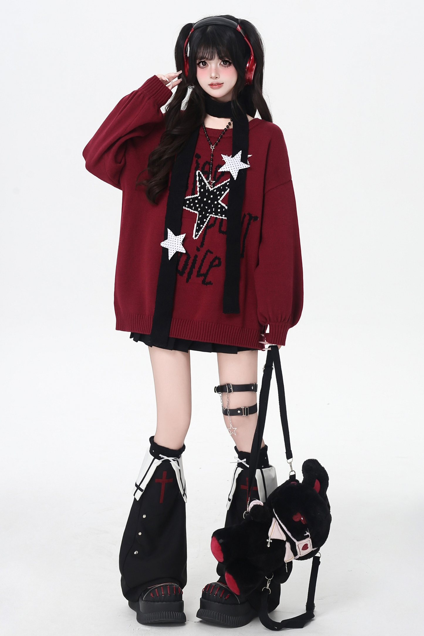 スターデザインルーズラウンドネックトップス