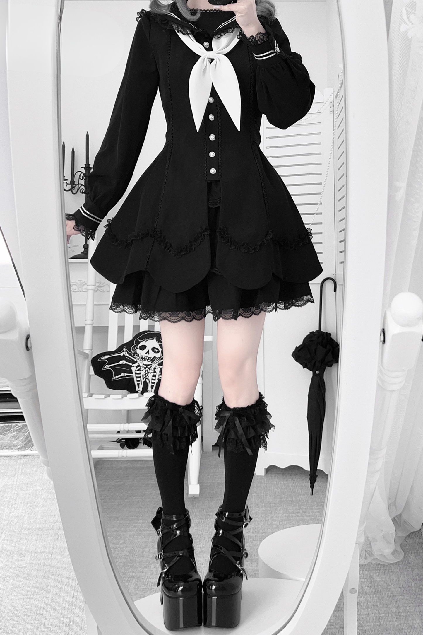 Lace sailor collar top + skirt