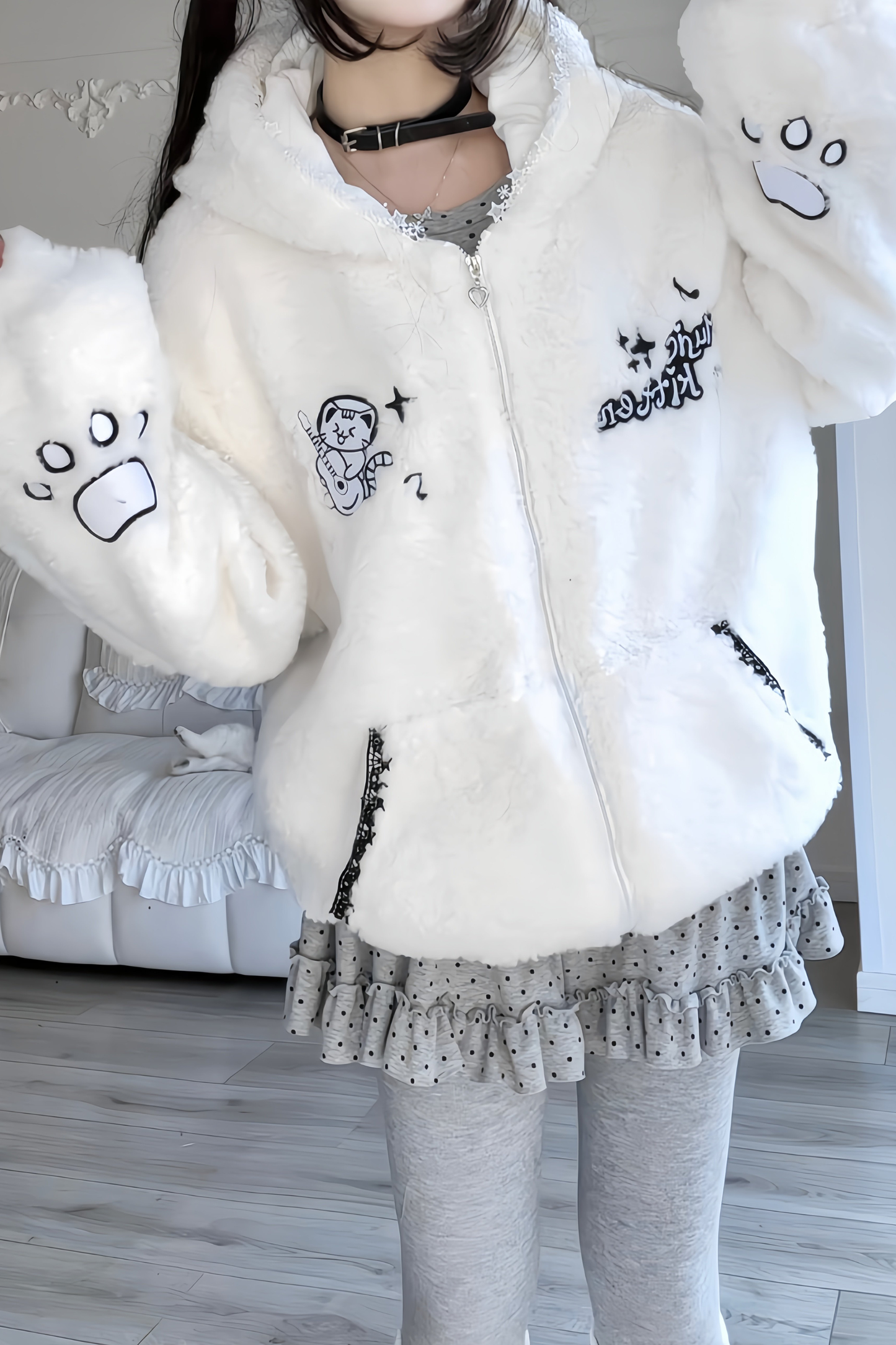 Rabbit Ear Fur Hooded Coat