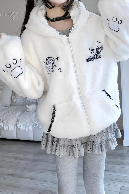 Rabbit Ear Fur Hooded Coat