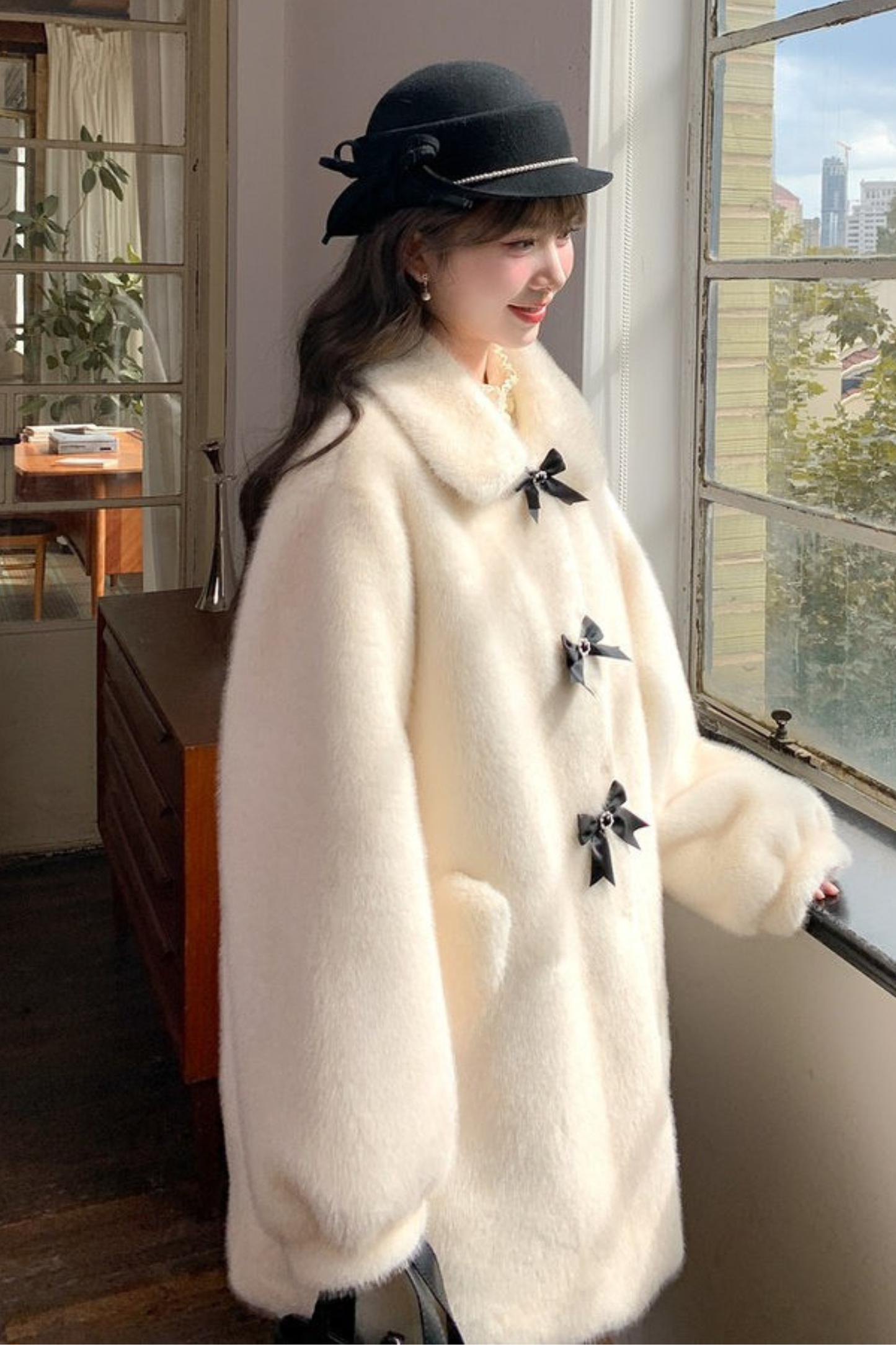 トリプルリボンミドルファーコート