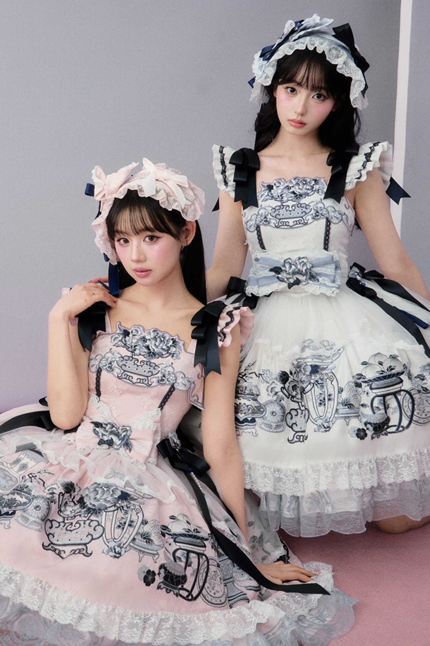 중국 디자인 플라잉 슬리브 로리타 원피스 + 리본