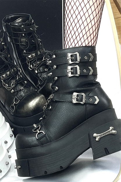 가죽 펑크 플랫폼 부츠