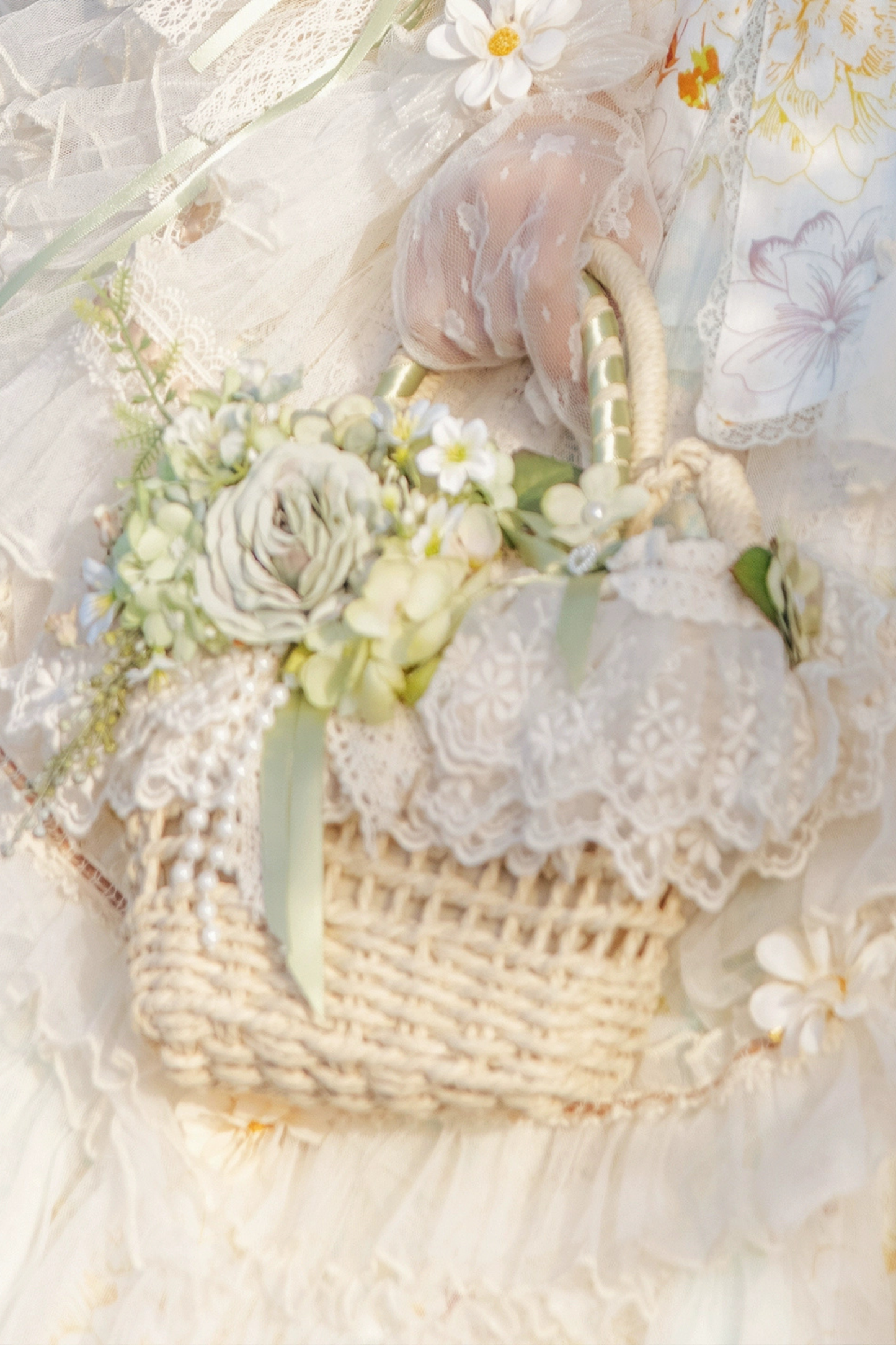 デイジーウェディングロリータハット+グローブ+バッグ+ネックレス