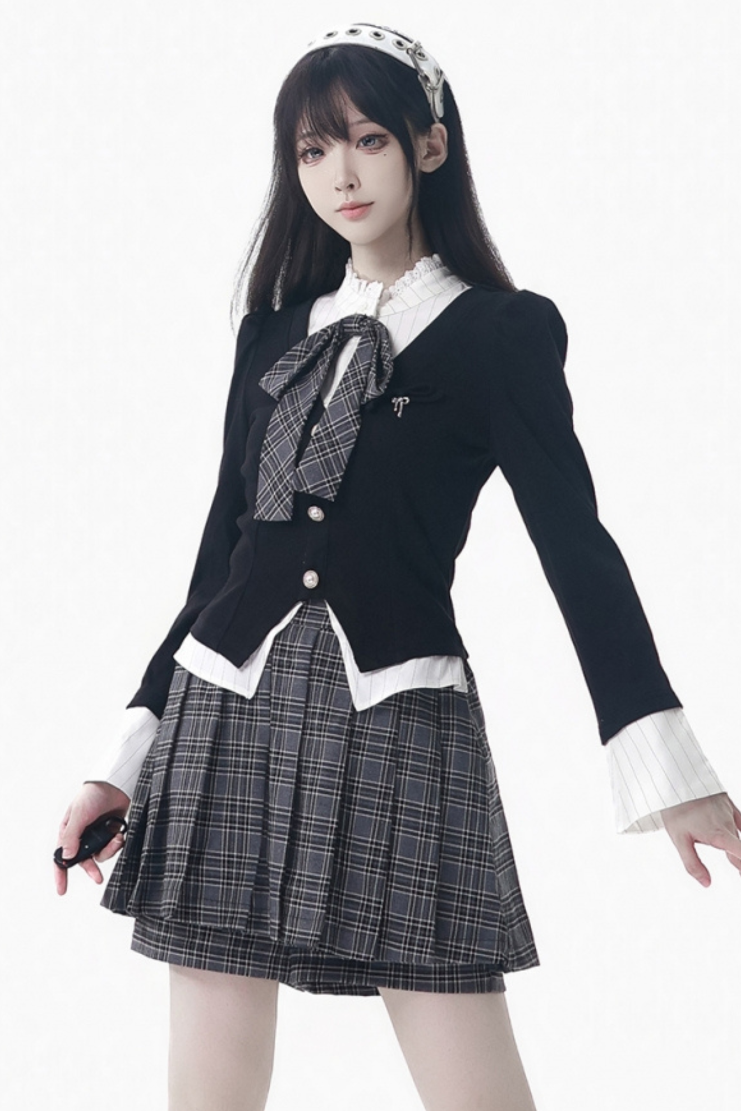 カレッジスリムフェイクツーピーストップス+チェックキュロット
