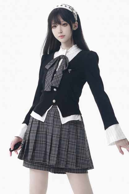 カレッジスリムフェイクツーピーストップス+チェックキュロット