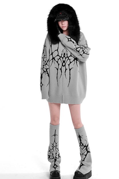 ゴシックファーフードルーズジップカーディガン