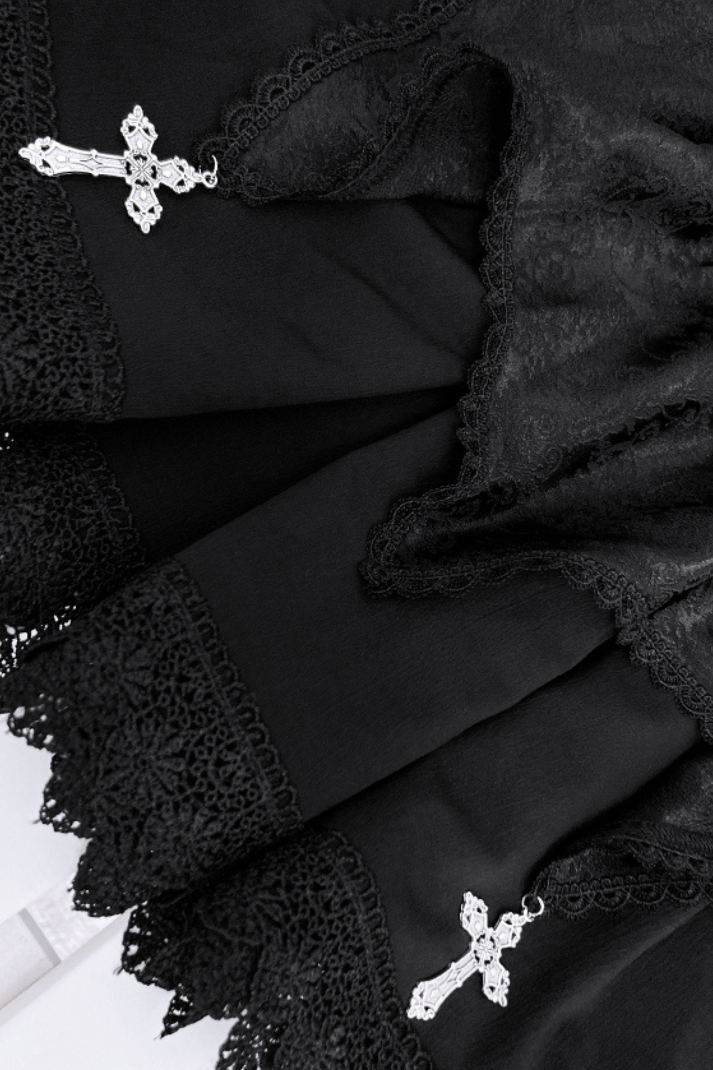 ダークゴシックサブカルチャーストラップセットアップ＋リボン＋チェーン