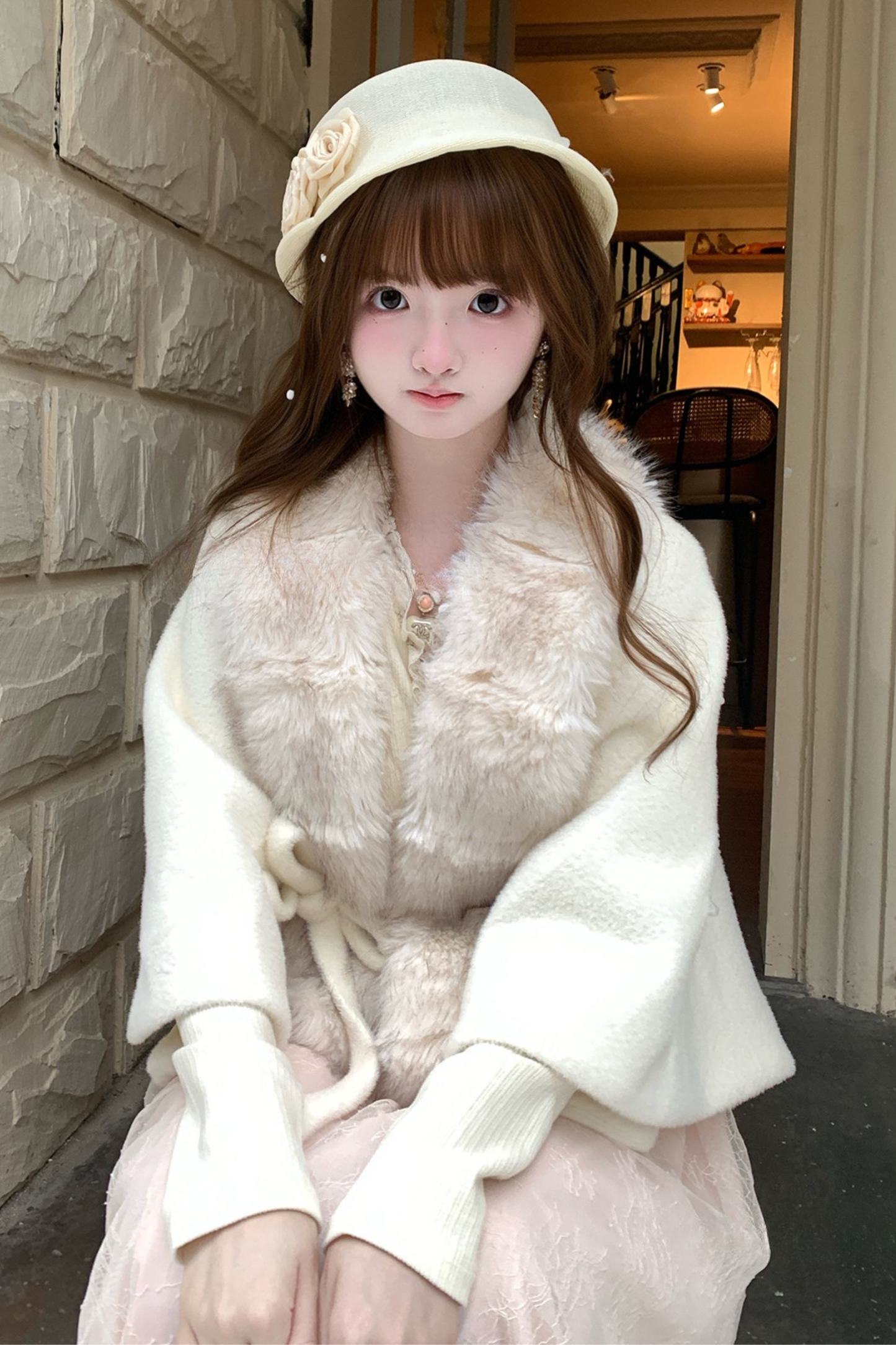 ミルキーファーカラーケープコート