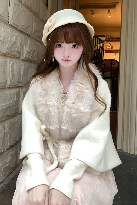 ミルキーファーカラーケープコート