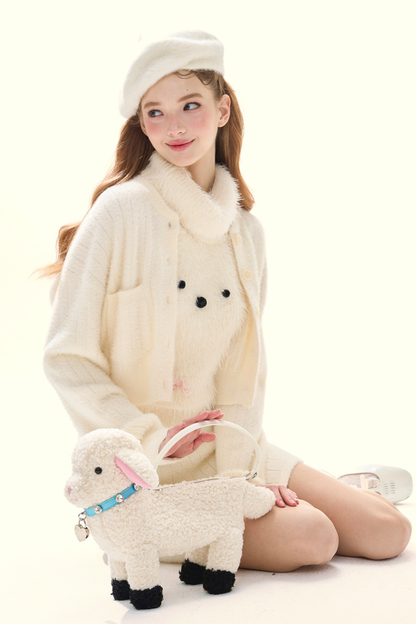 ミルキーホワイトミンクニットカーディガン+タイトスカート