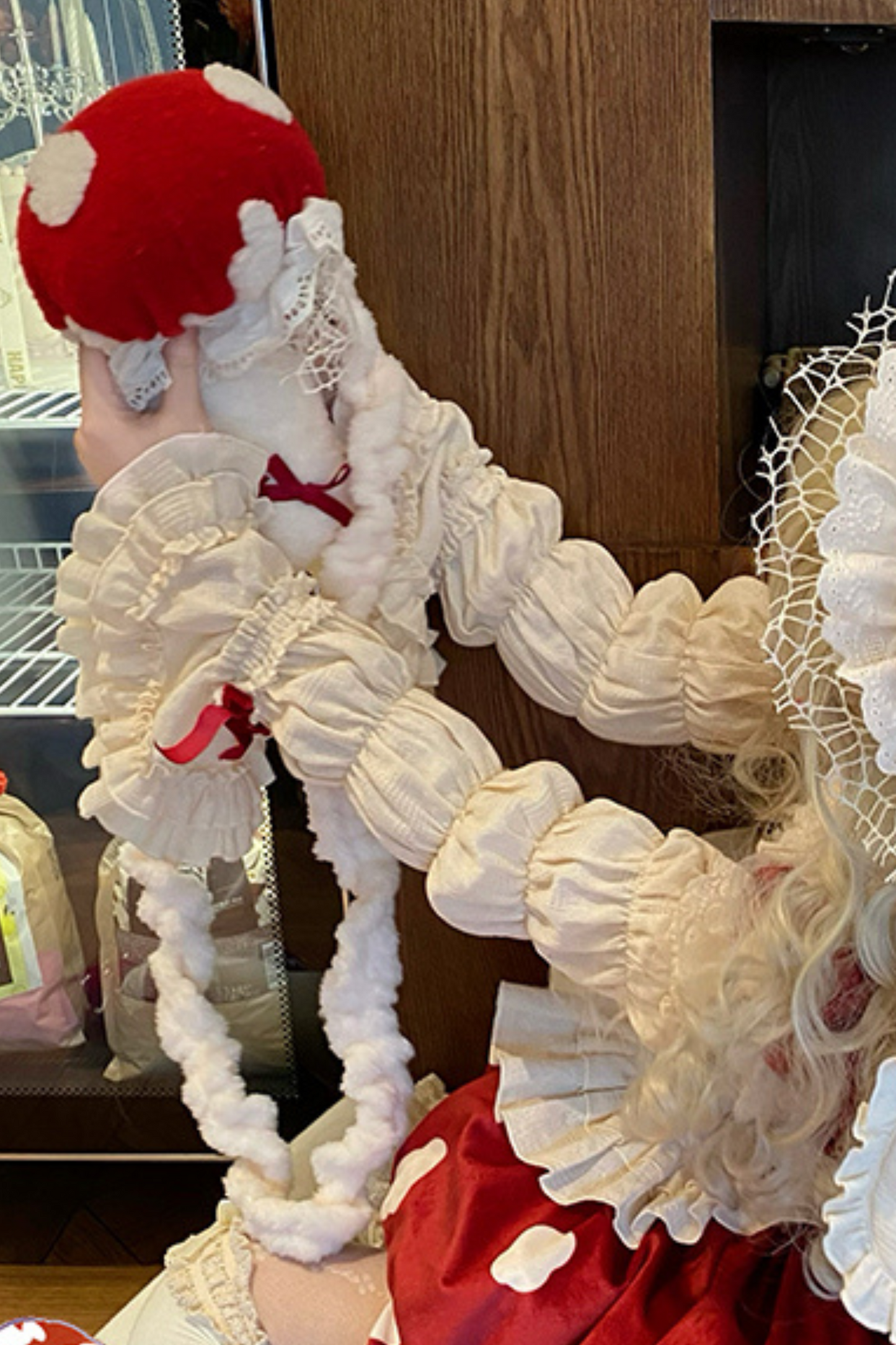 キノコドールワンピース+リボンフリルエプロン+フリルスリーブ+うさ耳ハット