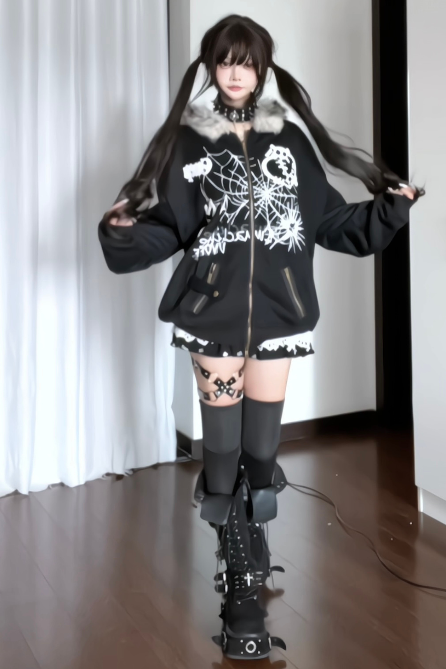 ラビットイヤーファーフードルーズパーカー