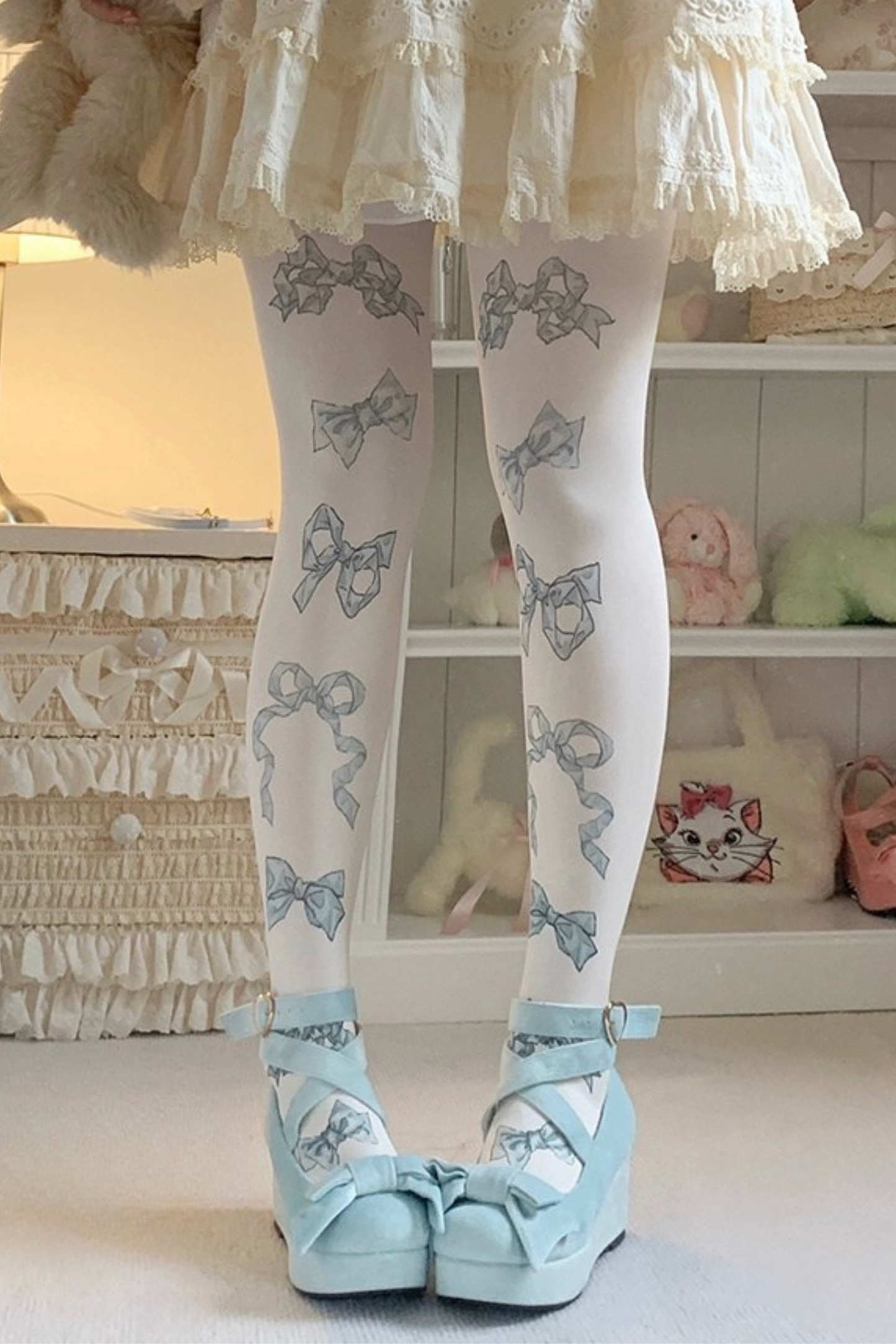 Sweet Bow Design Velvet Print Tights